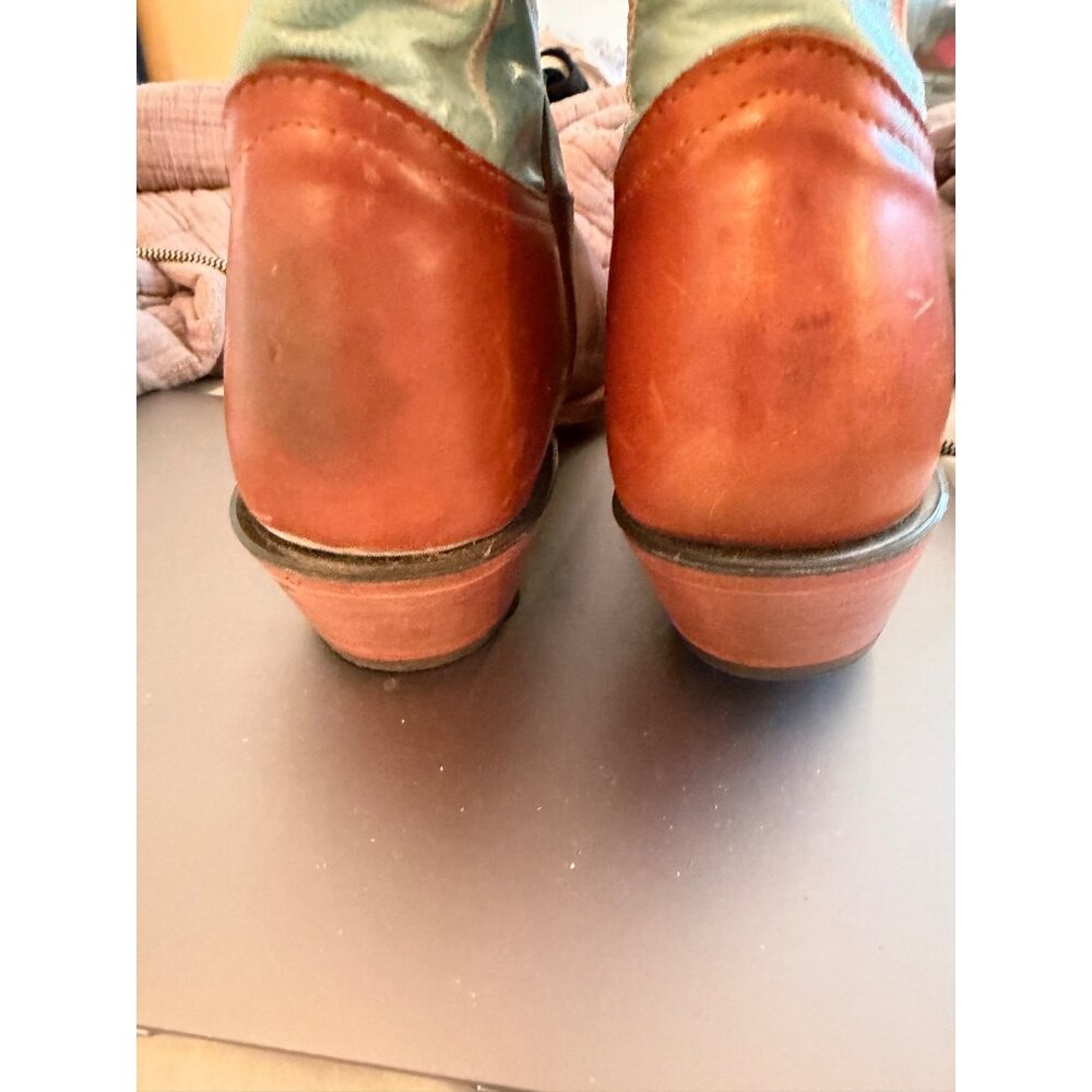 Tony Lama Womens Boots Size 8 B Brown Turquoise Cowgirl Embroidered USA Vintage - Picture 4 of 16
